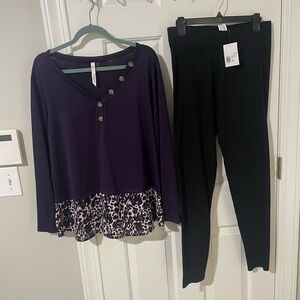 NY Collection Purple and Black Leggings